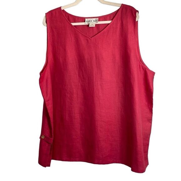 David Dart Woman 2X 100% linen v-neck sleeveless warm pink red - Picture 1 of 9